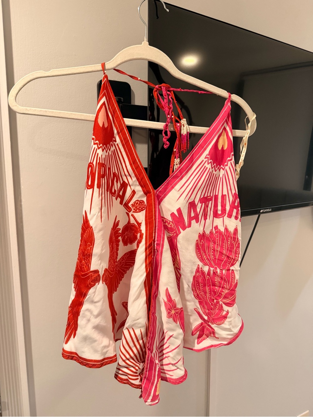 FARM Rio Pink & Red Printed V-Neck Halter Tank